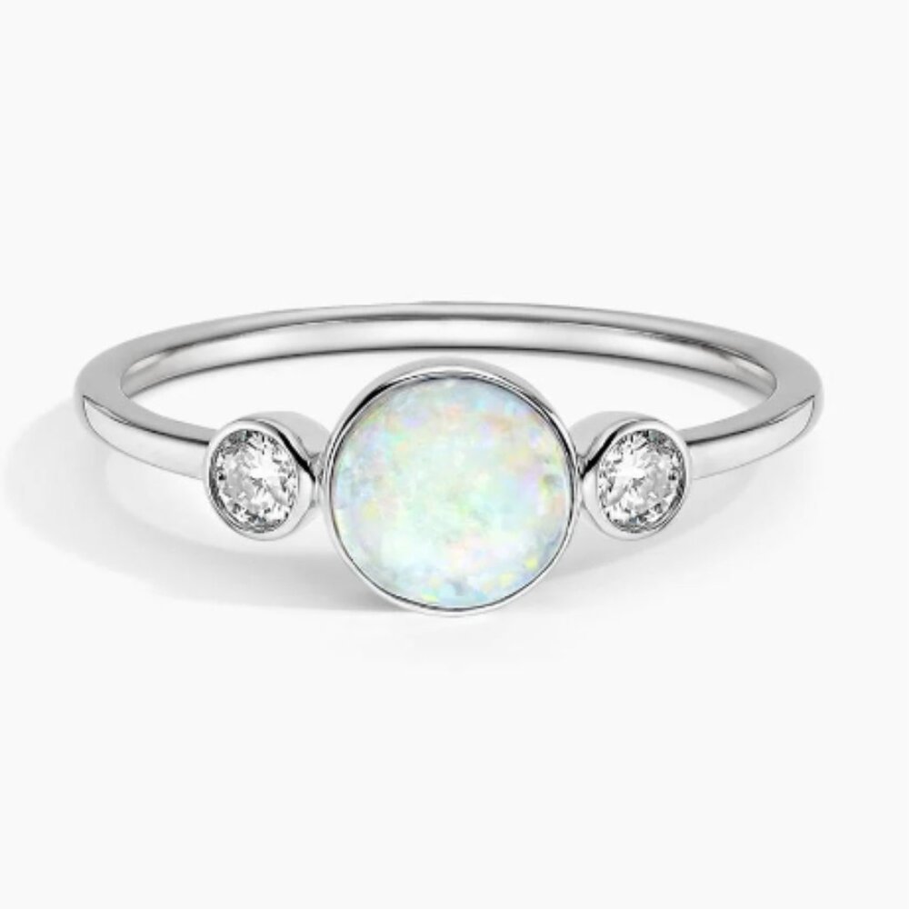 18K White Gold Casseopia Opal and Diamond Ring